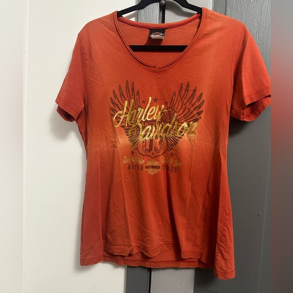 Harley-Davidson Tops - Harley-Davidson Women's Orange V-Neck Top VTG